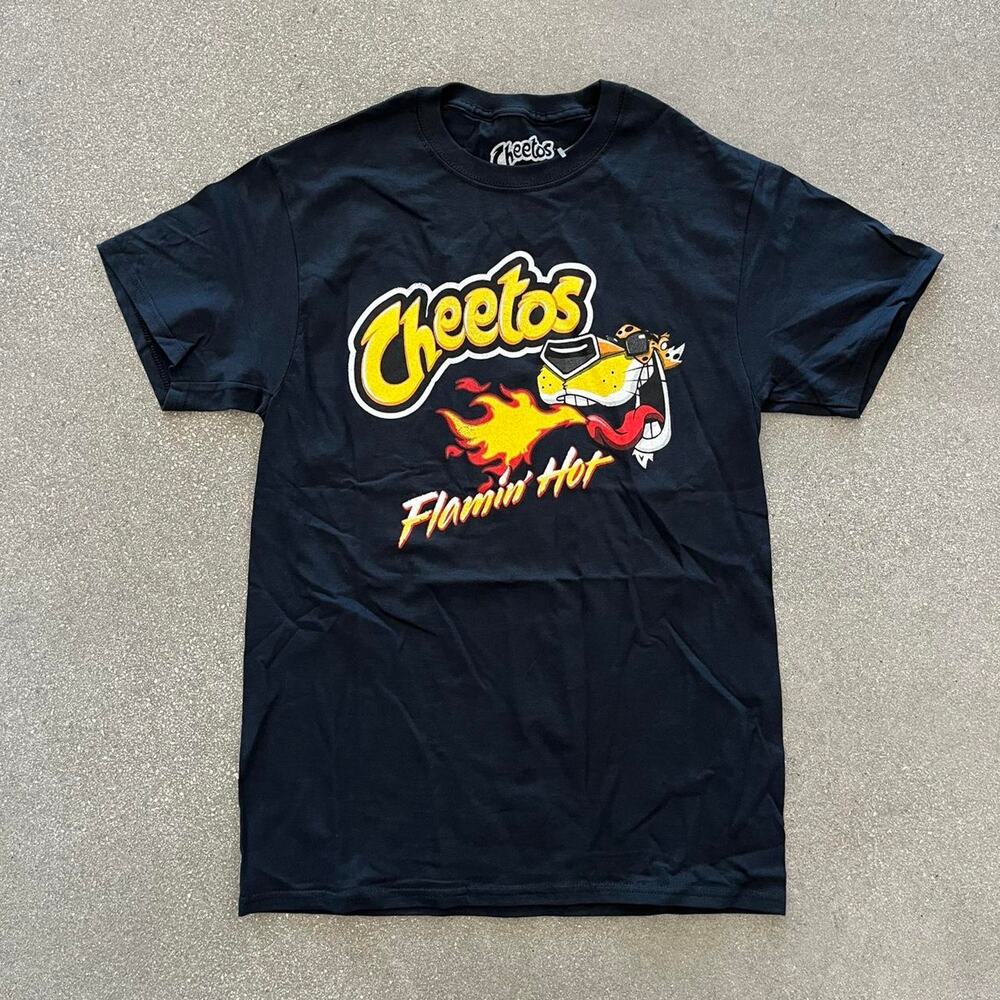 New Black Flaming Hot Cheetos Tee Mens T-shirt Size Small Chester Cheetah